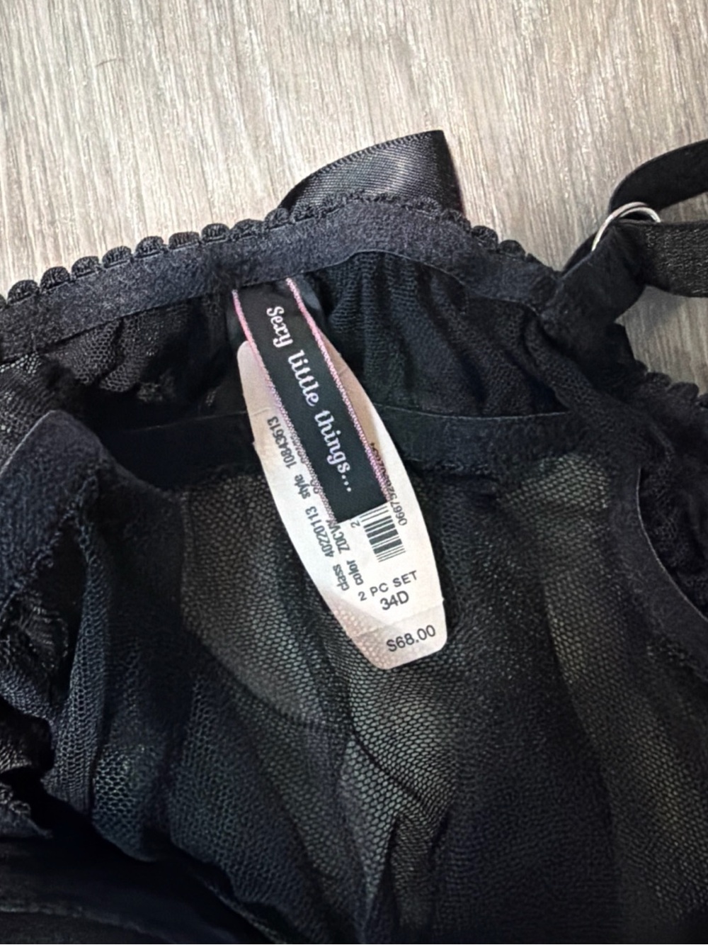 Victoria’s Secret Sexy Little Things Black Mesh Babydoll Pink Sequin Trim 34D - Picture 4 of 5